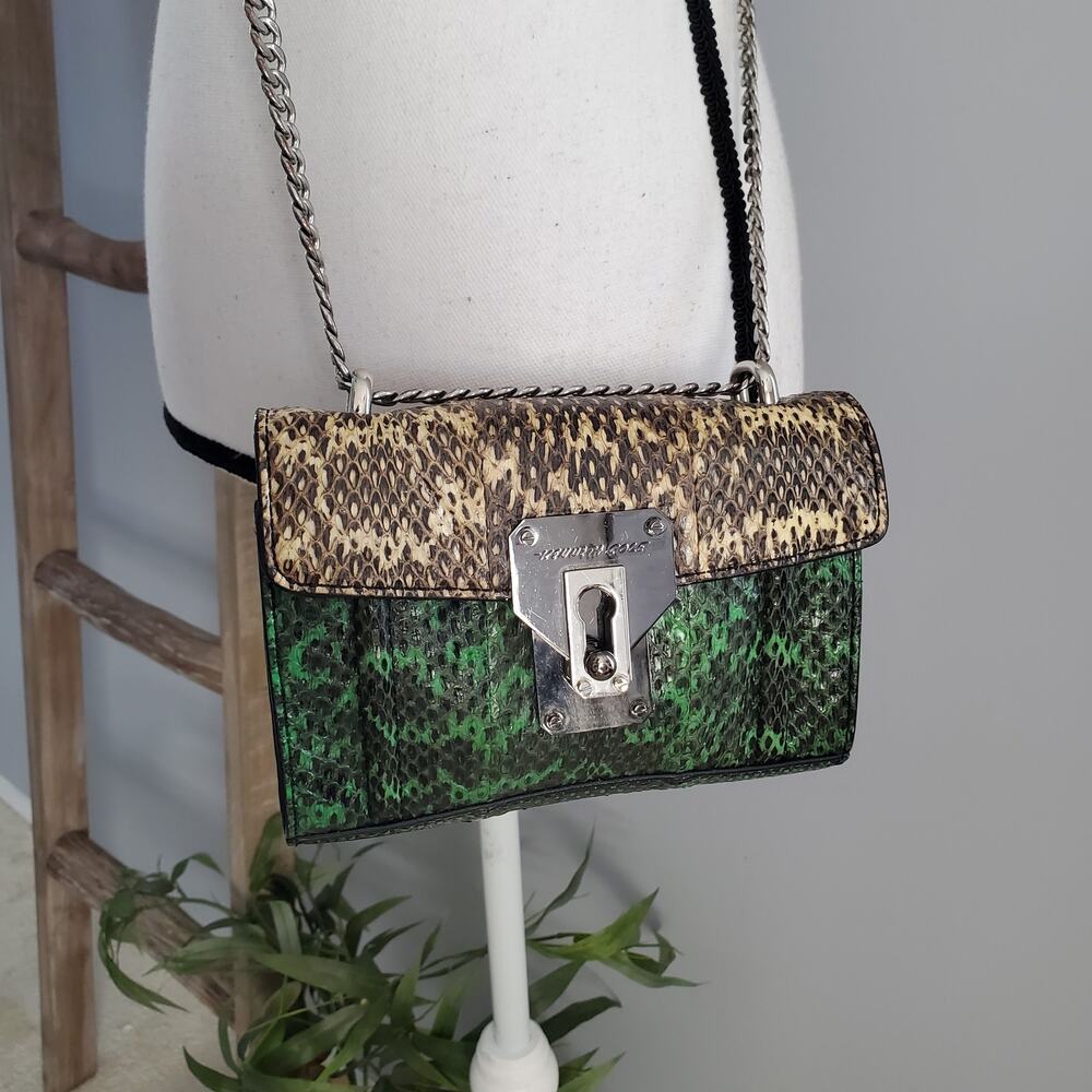 Kenneth Cole Green Snakeskin Chain Strap Crossbody Shoulder Bag